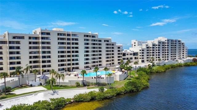 exterior space featuring a water view