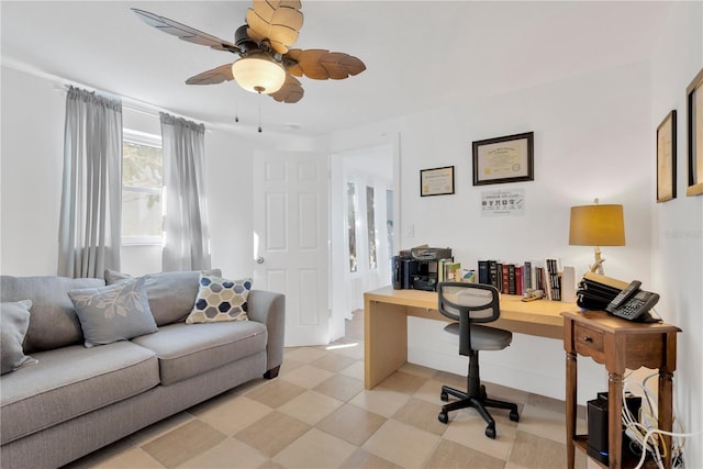 home office featuring ceiling fan