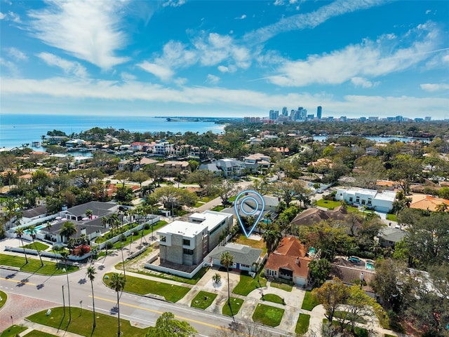 aerial view with a water view