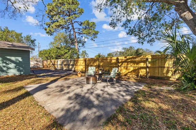 view of yard with a patio area and a fenced backyard