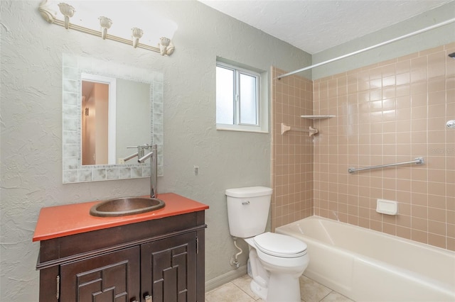 full bath featuring tile patterned flooring, a textured wall, a textured ceiling, and shower / bathtub combination