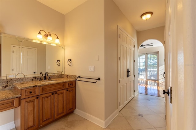 bathroom with vanity and tile patterned floors