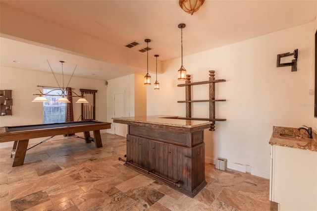 interior space featuring sink and billiards