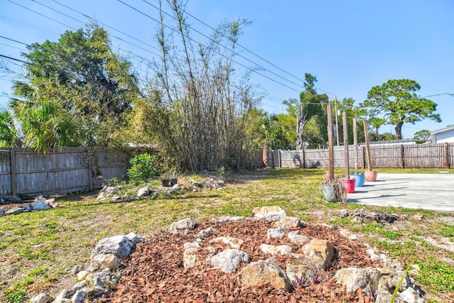 view of yard with a patio and a fenced backyard