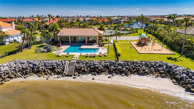 1335 Jumana Loop, Apollo Beach, FL 33572 - aerial view of residential area with unending shoreline and a pool area