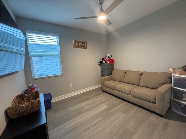 29011 Trevi Pl, Wesley Chapel, FL 33543 - living room with wood finished floors and a ceiling fan