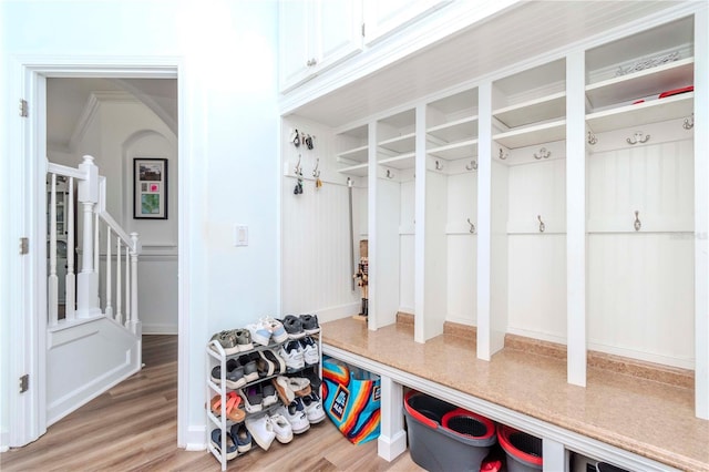 mudroom featuring hardwood / wood-style floors