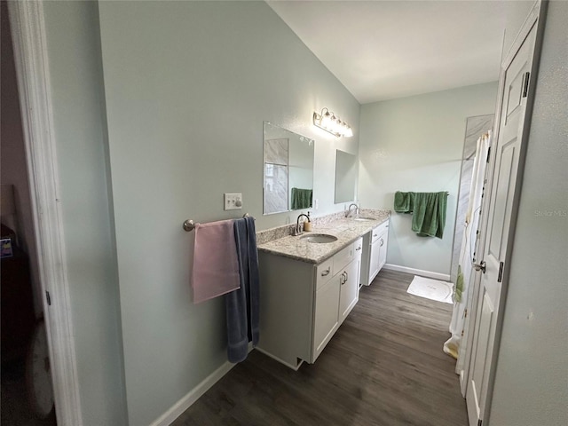 bathroom featuring wood-type flooring and vanity