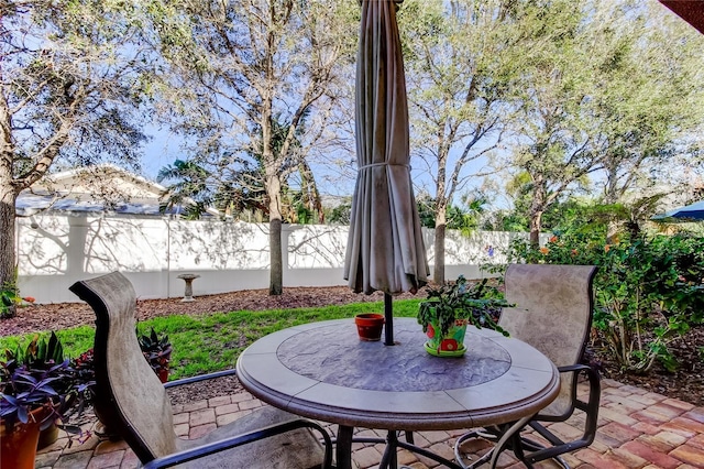 view of patio / terrace featuring outdoor dining space and a fenced backyard