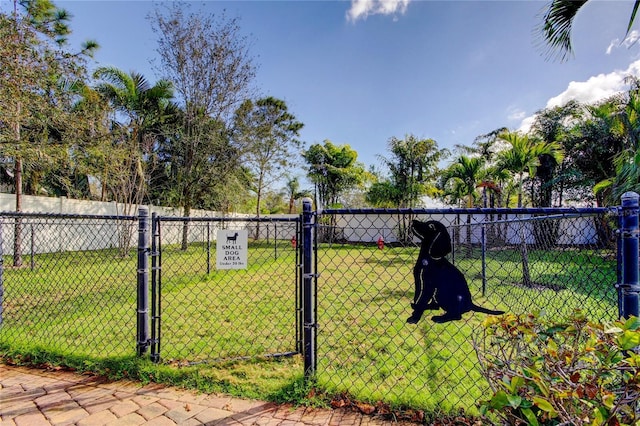 view of gate with a yard and fence