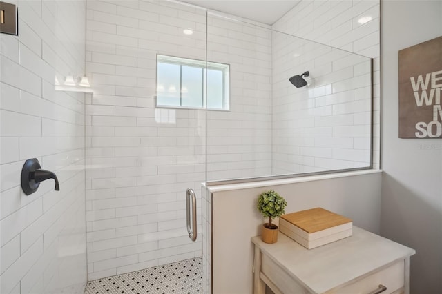 bathroom featuring a shower stall