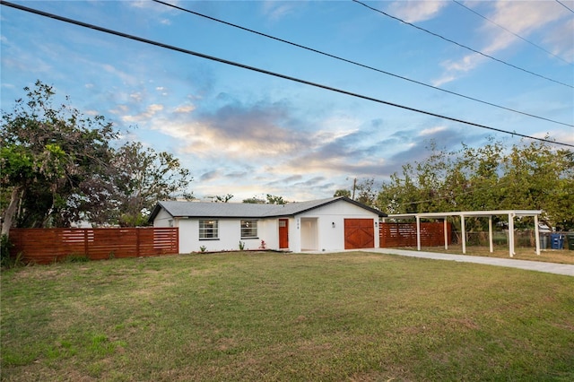 view of front of home with a front lawn