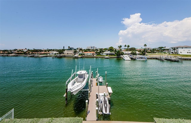 dock area with a water view