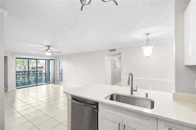 5618 Baywater Dr Unit 5618, Tampa, FL 33615 - kitchen with a ceiling fan, a sink, white cabinetry, visible vents, and dishwasher