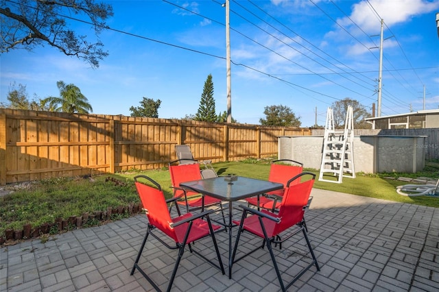 view of patio / terrace with outdoor dining space and a fenced backyard