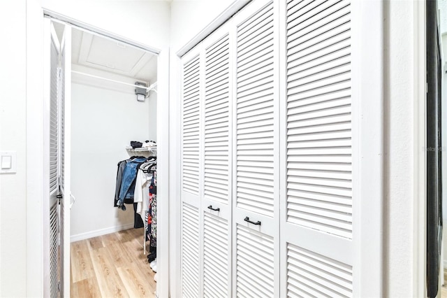 spacious closet featuring light wood-type flooring