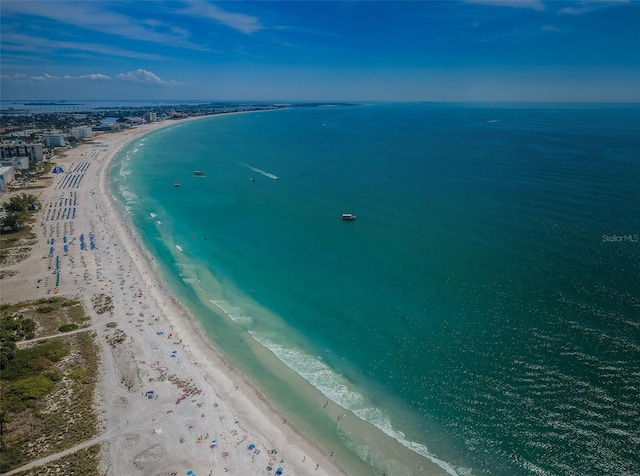 aerial view with a beach view and a water view