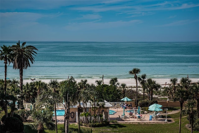 view of water feature featuring a beach view