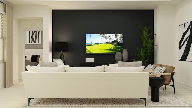living room with light hardwood / wood-style flooring