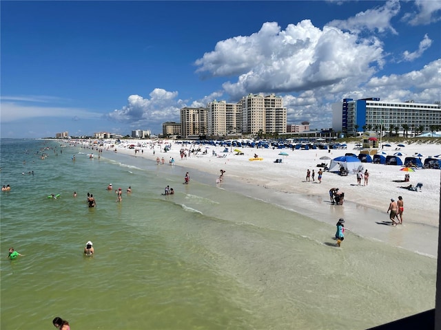 view of water feature with a view of the beach