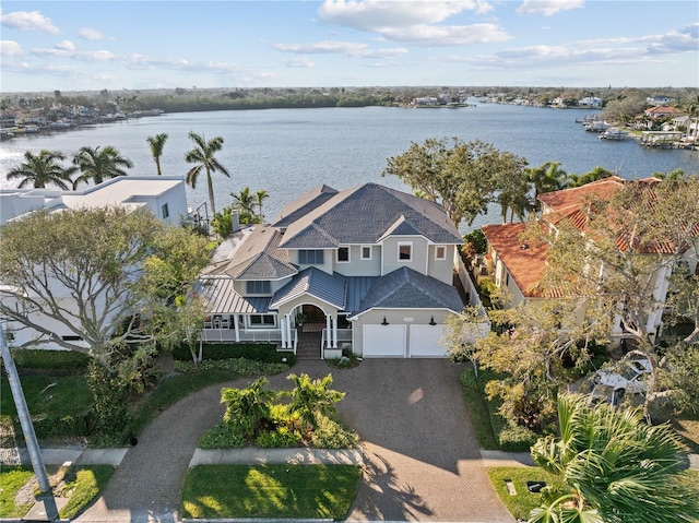 bird's eye view featuring a water view