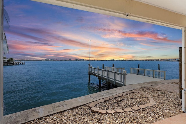 view of dock with a water view