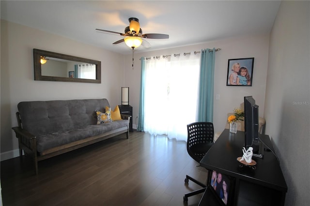 office area featuring ceiling fan and wood finished floors