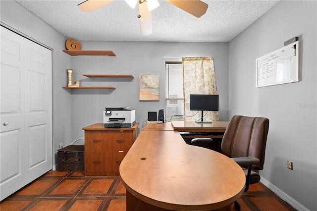 13542 Summerwood Ct, Hudson, FL 34667 - tiled office featuring a textured ceiling and ceiling fan