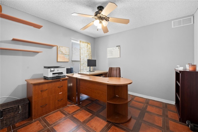 13542 Summerwood Ct, Hudson, FL 34667 - home office featuring ceiling fan and a textured ceiling