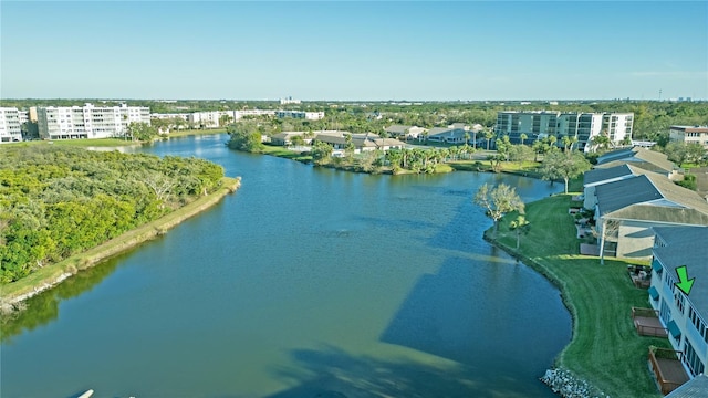 aerial view with a water view