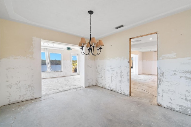 unfurnished dining area with visible vents and an inviting chandelier