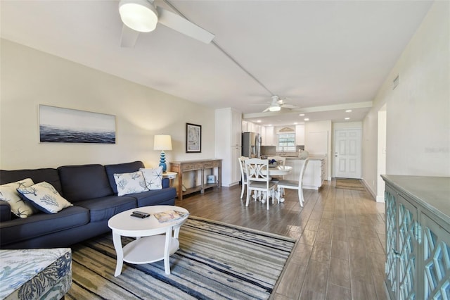 3717 46th Ave S Unit 7, Saint Petersburg, FL 33711 - living room with ceiling fan and dark hardwood / wood-style floors