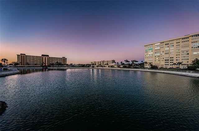 view of water feature with a view of city