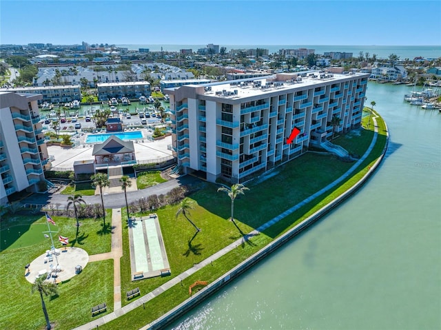 aerial view with a water view