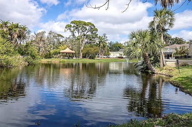 property view of water featuring a gazebo