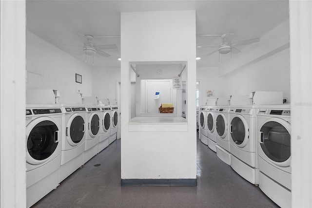 1200 N Shore Dr NE Unit 102, Saint Petersburg, FL 33701 - community laundry room featuring ceiling fan and washer and dryer