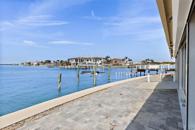 dock area with a water view