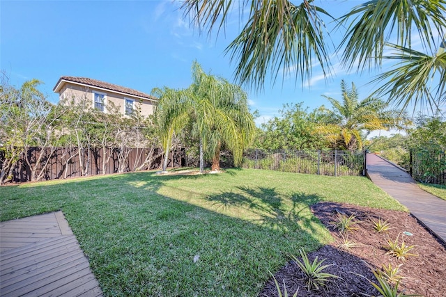 view of yard with a fenced backyard