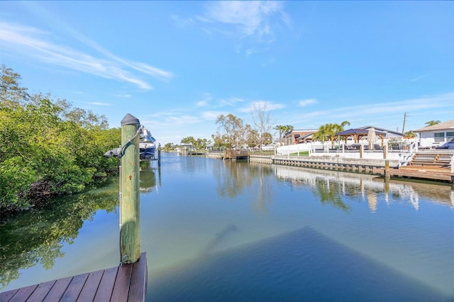 dock area with a water view