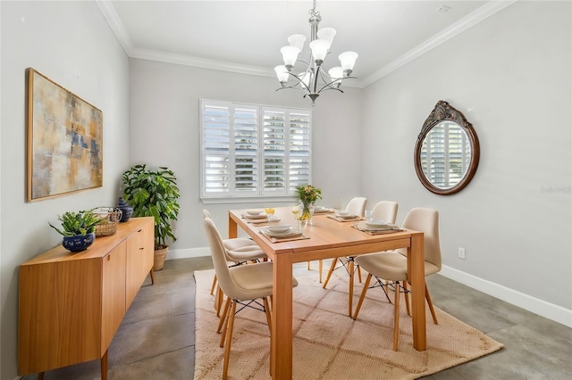 dining room featuring crown molding and a chandelier