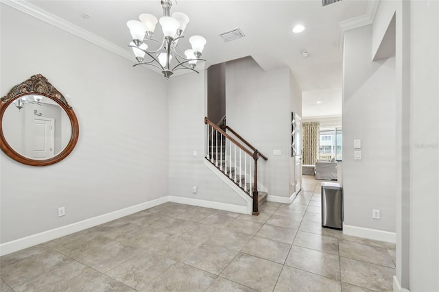 interior space featuring a chandelier and crown molding