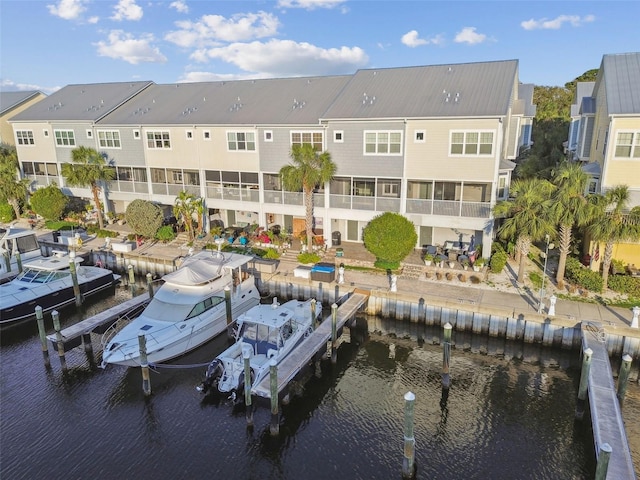 view of dock with a water view