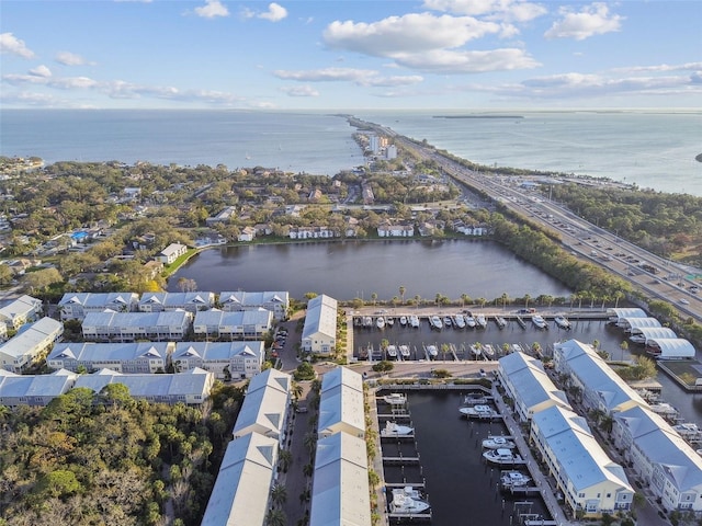 aerial view with a water view