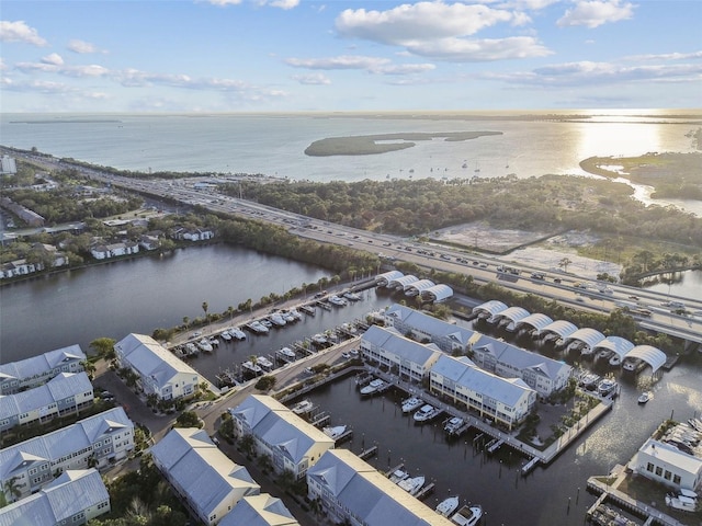 aerial view with a water view