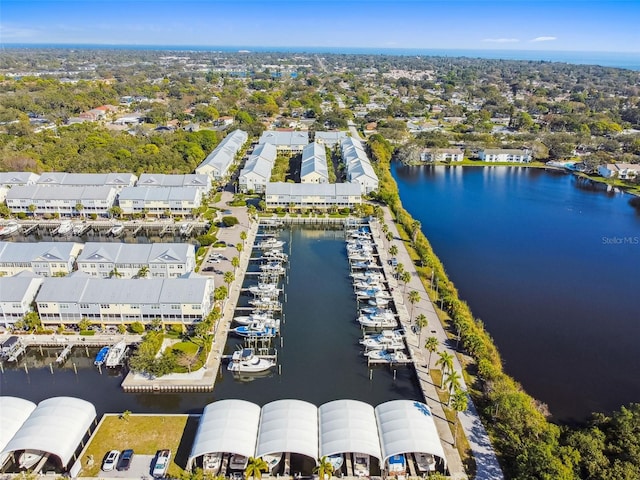 bird's eye view featuring a water view