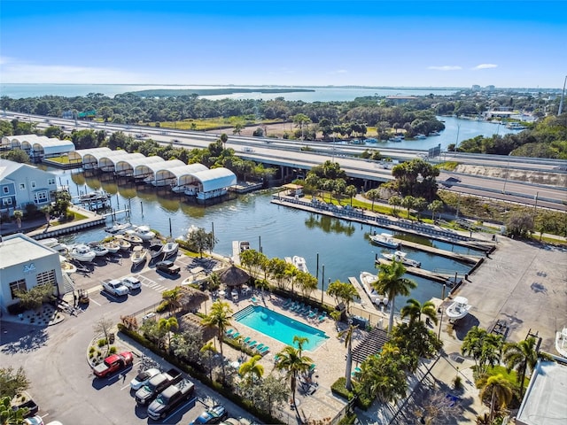 aerial view with a water view