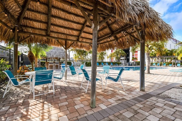 view of pool featuring a patio area and a gazebo