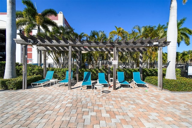 view of patio featuring a pergola