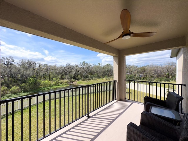 balcony with a ceiling fan