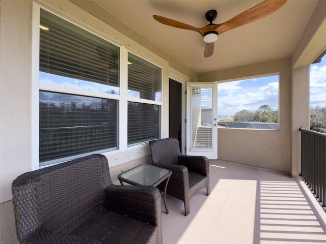 balcony with ceiling fan